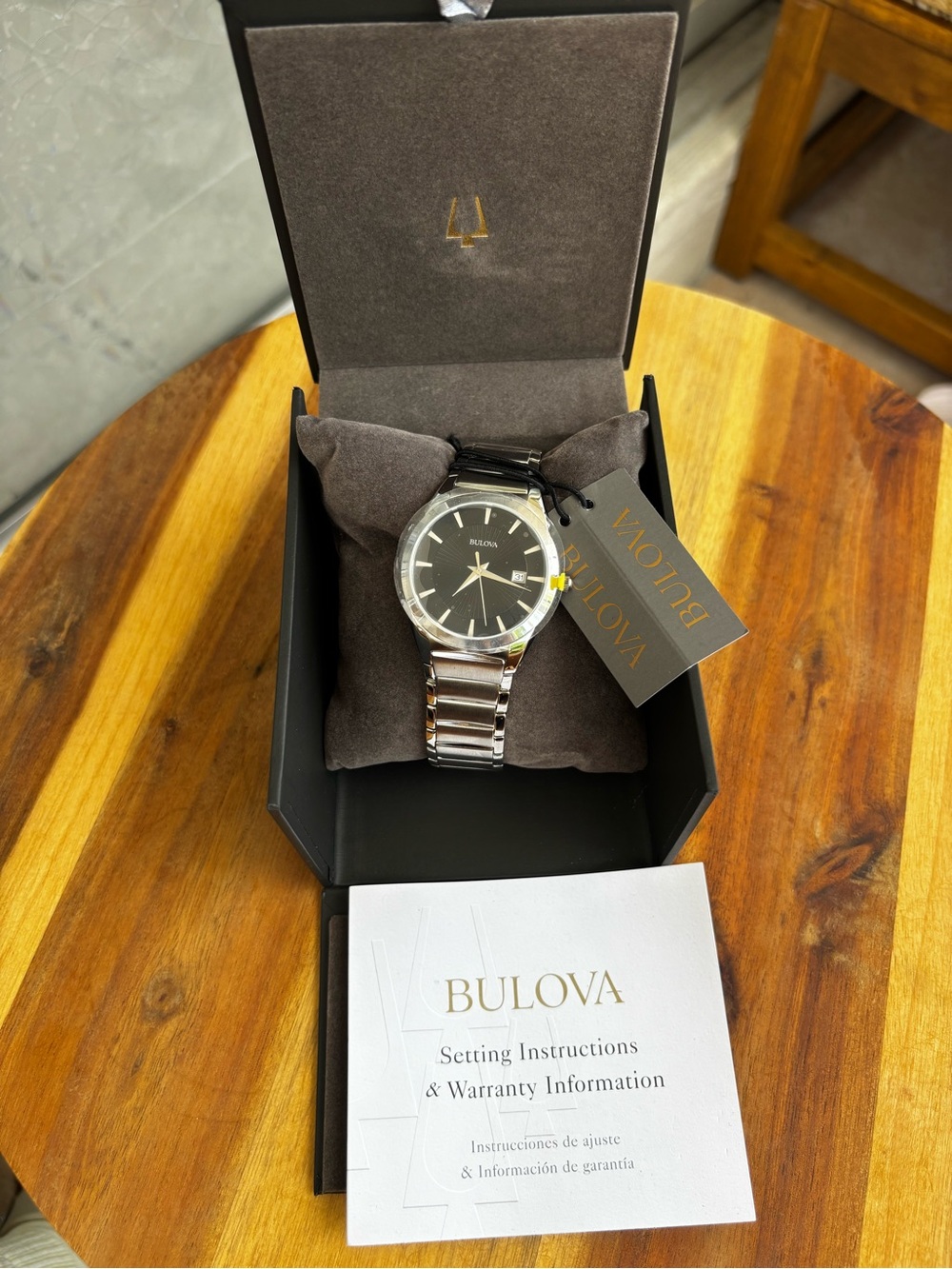 New with Case Bulova Silver and Black Men's Dress Watch